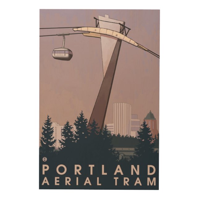 Portland, OregonAerial Tram Scene Wood Wall Art (Front)