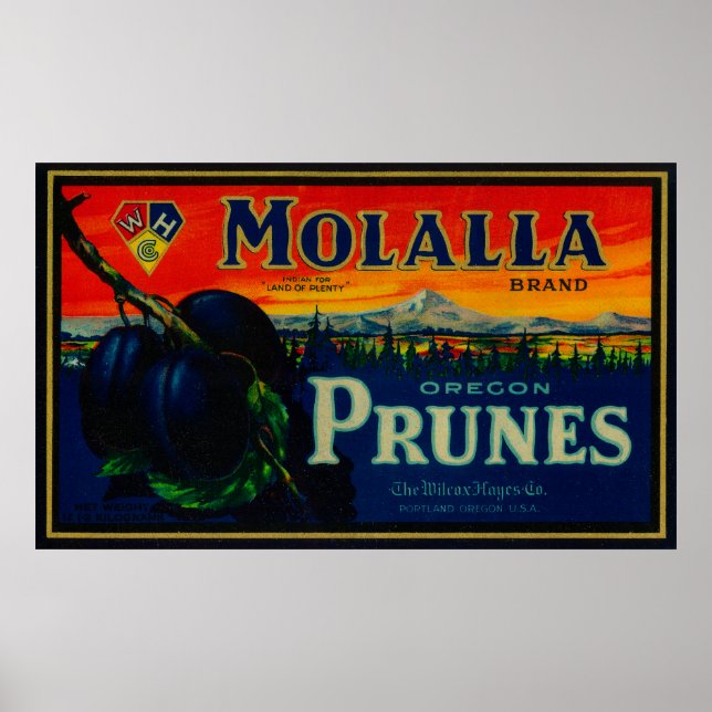 Portland, OregonMolalla Prune Label Poster (Front)