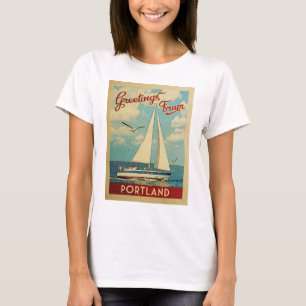 Portland Sailboat Vintage Travel Maine T-Shirt