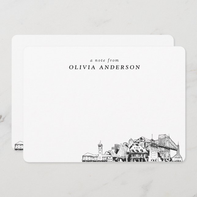 Portland Skyline Sketch Personalized Note Cards (Front/Back)