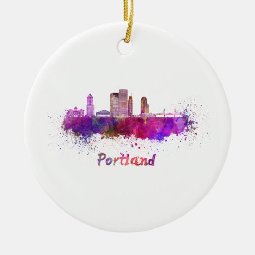 Portland V2 skyline in watercolor Ceramic Ornament