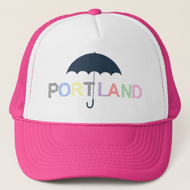 Portland Weather Pink Baseball Cap Trucker Hat (Front)