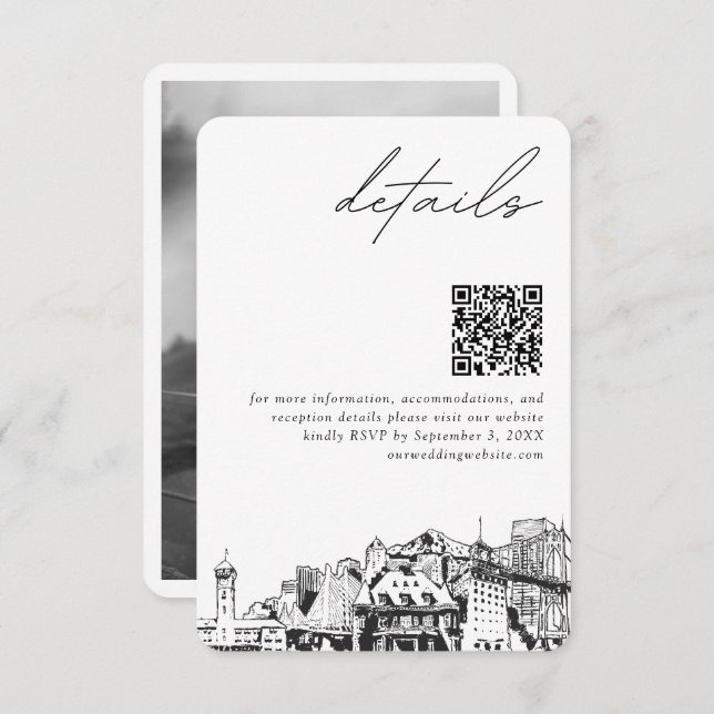 Portland Wedding Details QR Code Small Enclosure Card (Front/Back)