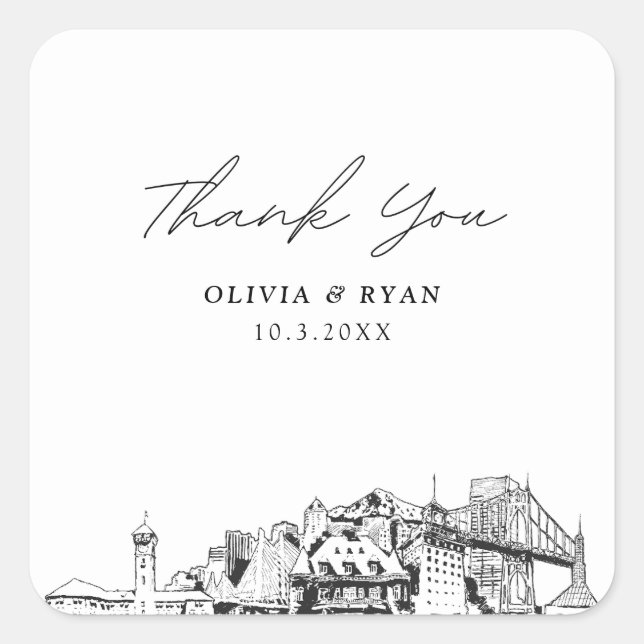 Portland Wedding Landmarks Favor Thank You Square Sticker (Front)