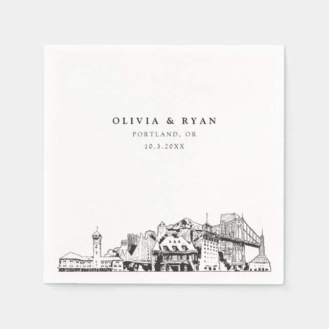 Portland Wedding Paper Cocktail Napkin (Front)