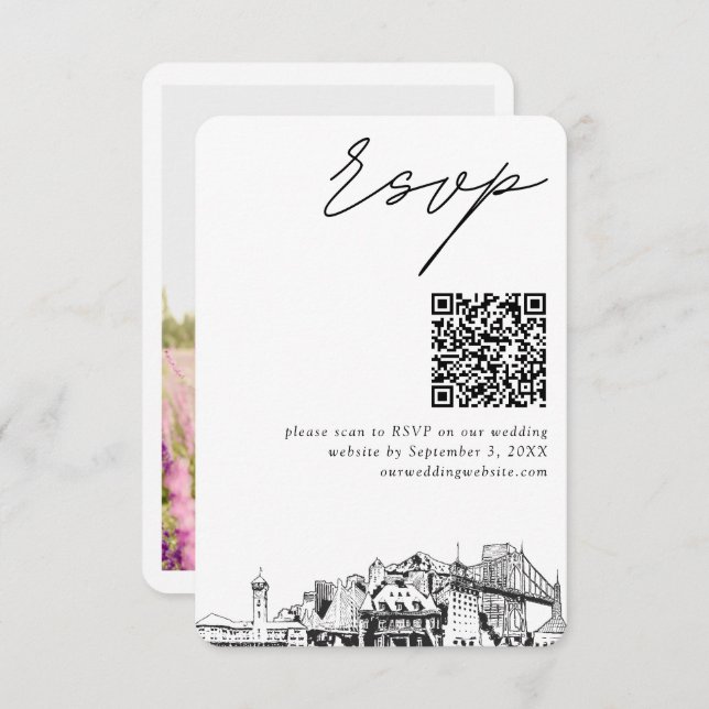 Portland Wedding RSVP QR Code Small Enclosure Card (Front/Back)