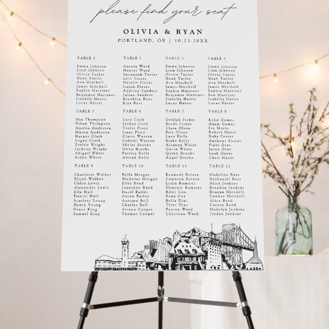 Portland Wedding Seating Chart 12 Tables 24x36 Foam Board (In Situ (Stand))