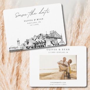 Portland Wedding Skyline Sketch Save the Date Invitation