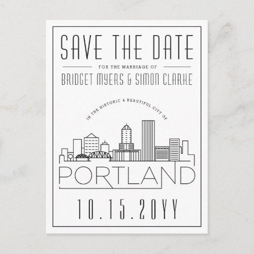 Portland Wedding  Stylized Skyline Save the Date Postcard