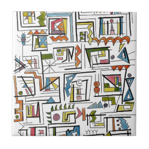 Portland-Whimsical Abstract Geometric Art Ceramic Tile