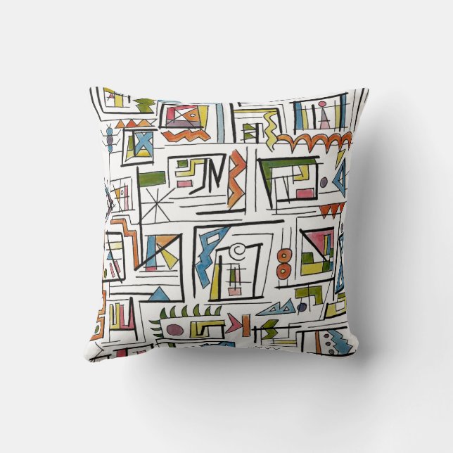 Portland-Whimsical Abstract Geometric Art Throw Pillow (Back)