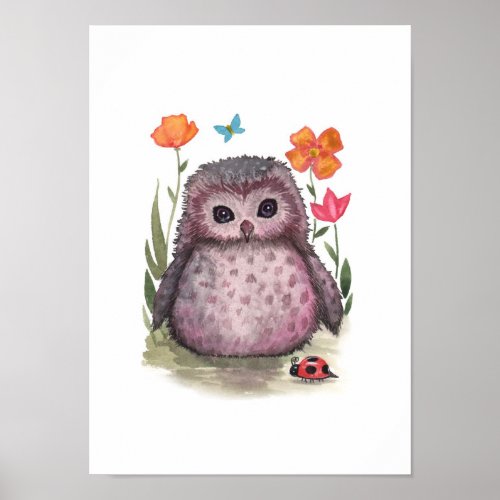 Portly Purple Owl and Ladybug Print