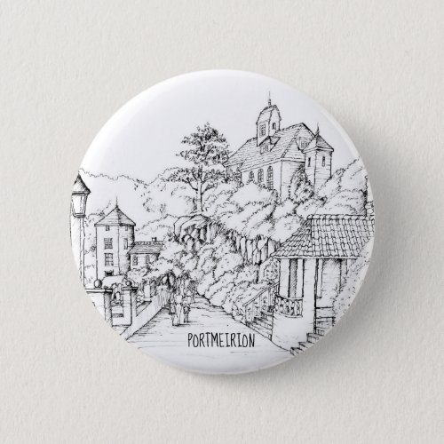 Portmeirion North Wales Pen and Ink Sketch Button