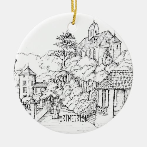 Portmeirion North Wales Pen and Ink Sketch Ceramic Ornament