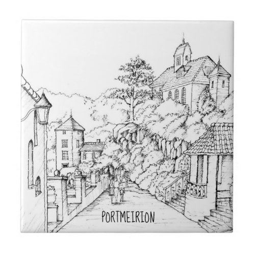Portmeirion North Wales Pen and Ink Sketch Ceramic Tile