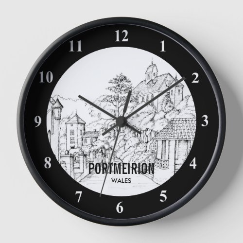 Portmeirion North Wales Pen and Ink Sketch Clock