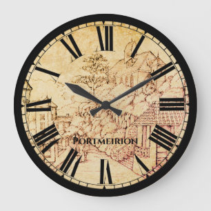Portmeirion North Wales Pen and Ink Sketch Large Clock