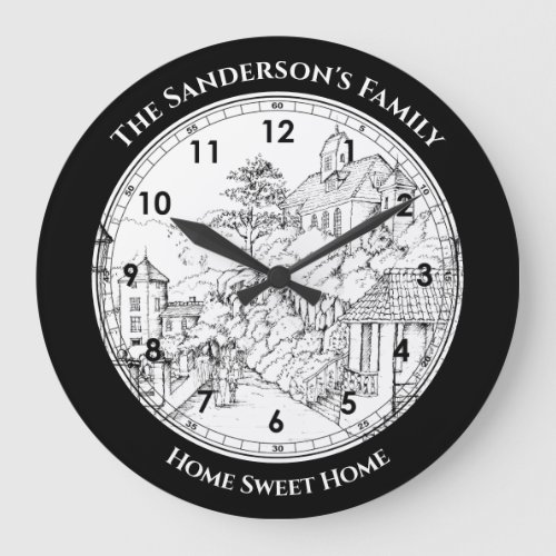 Portmeirion North Wales Pen and Ink Sketch Large Clock