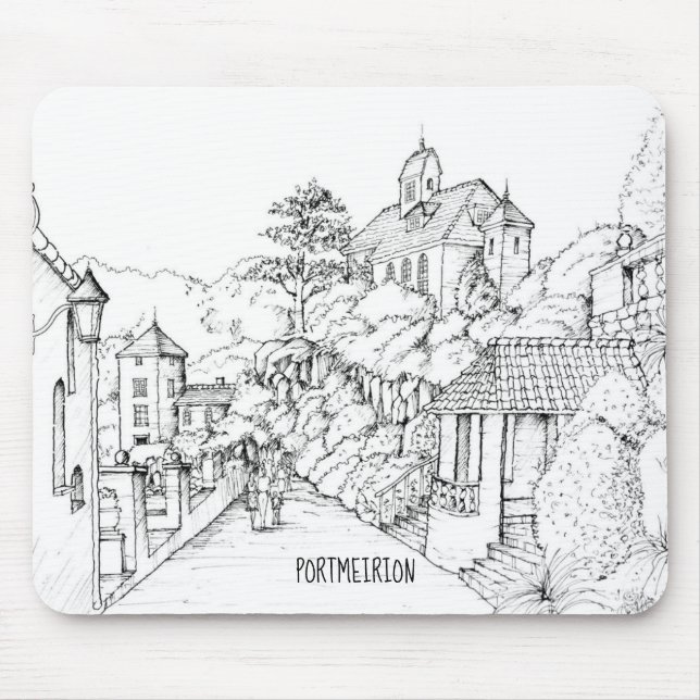 Portmeirion North Wales Pen and Ink Sketch Mouse Pad (Front)