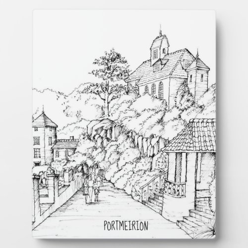 Portmeirion North Wales Pen and Ink Sketch Plaque
