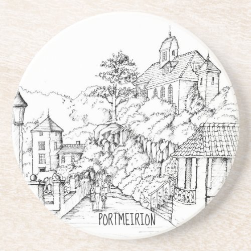 Portmeirion North Wales Pen and Ink Sketch Sandstone Coaster