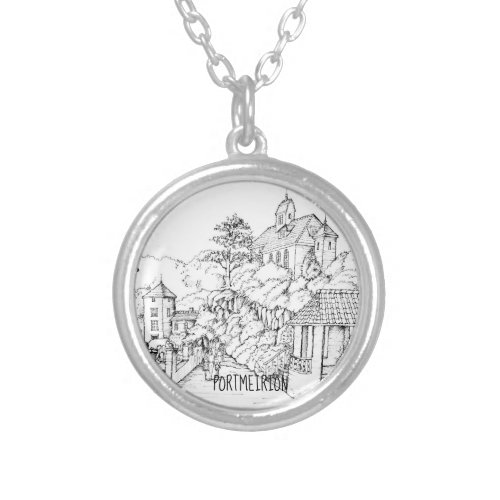 Portmeirion North Wales Pen and Ink Sketch Silver Plated Necklace