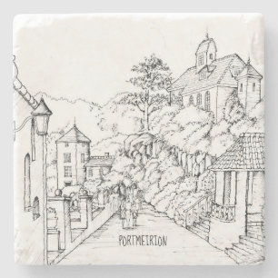 Portmeirion North Wales Pen and Ink Sketch Stone Coaster