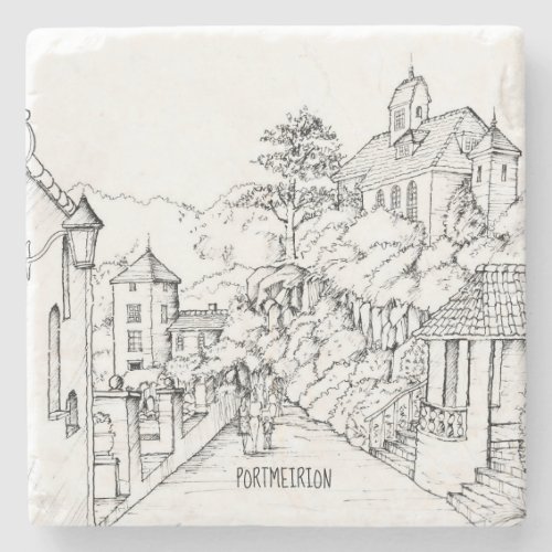 Portmeirion North Wales Pen and Ink Sketch Stone Coaster
