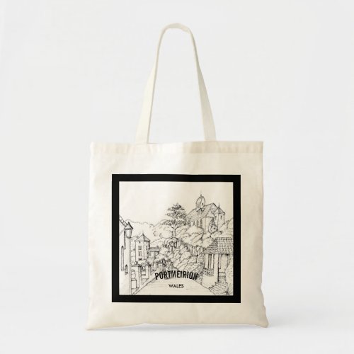 Portmeirion North Wales Pen and Ink Sketch Tote Bag