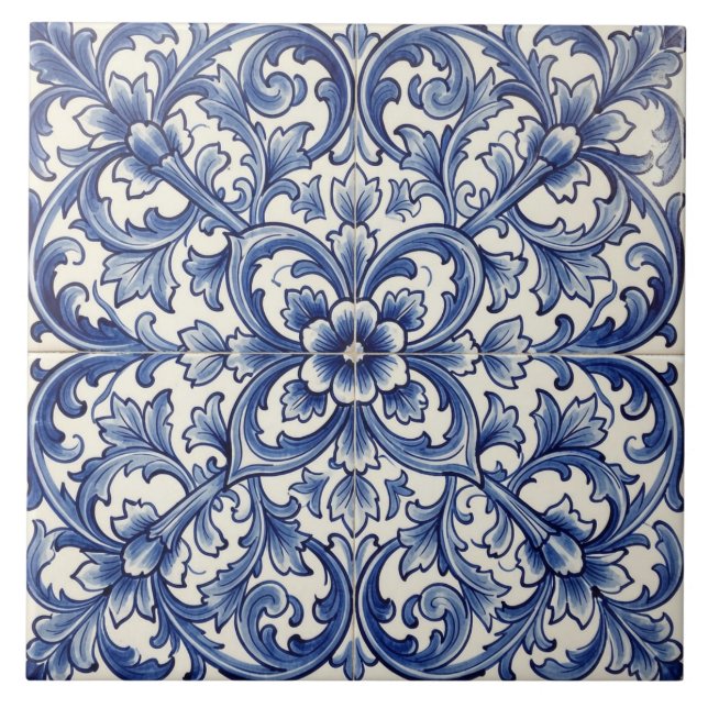 porto blue blossom tile (Front)
