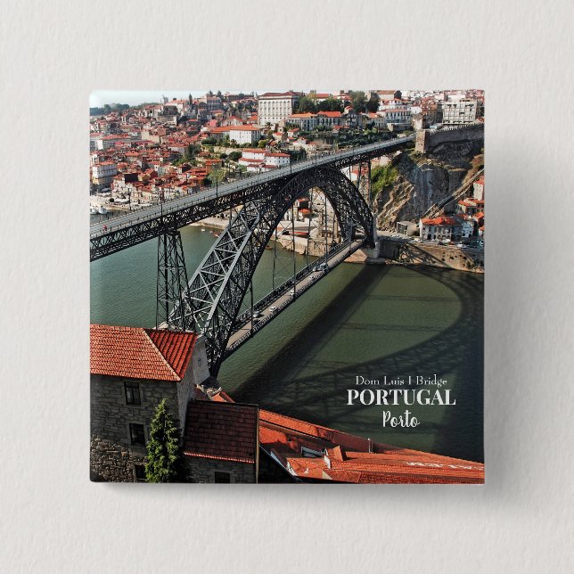 Porto bridge over Douro River, Portugal Button (Front)