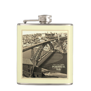 Porto bridge over Douro River, Portugal, sepia Flask