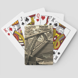 Porto bridge over Douro River, Portugal, sepia Poker Cards