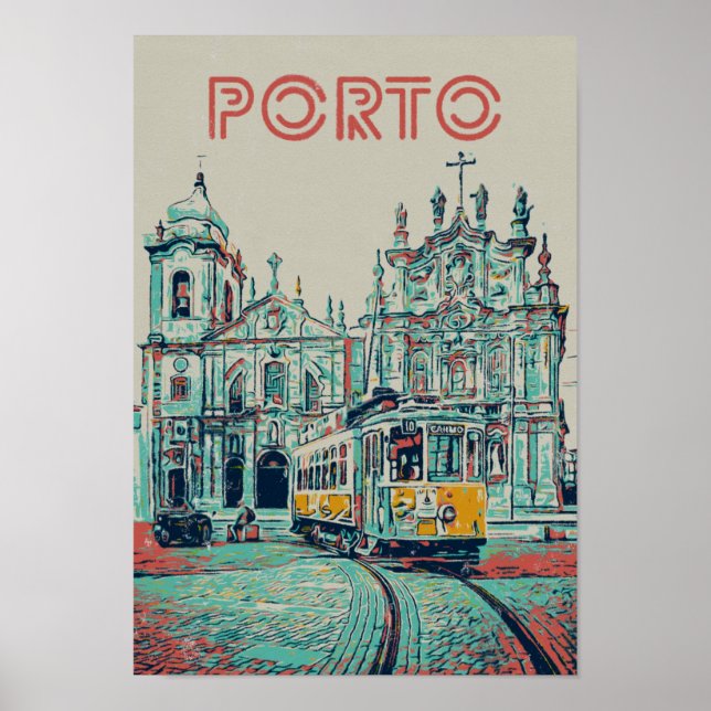 Porto city with tramway illustration Portugal Poster (Front)