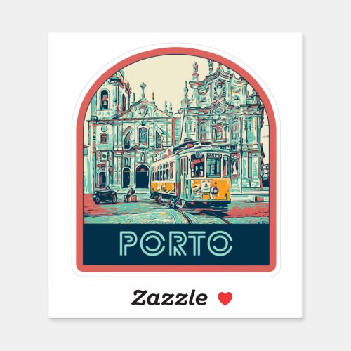 Porto city with tramway illustration Portugal Sticker