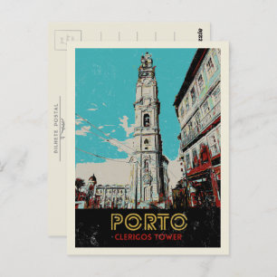 Porto Clerigos tower illustration Portugal Postcard
