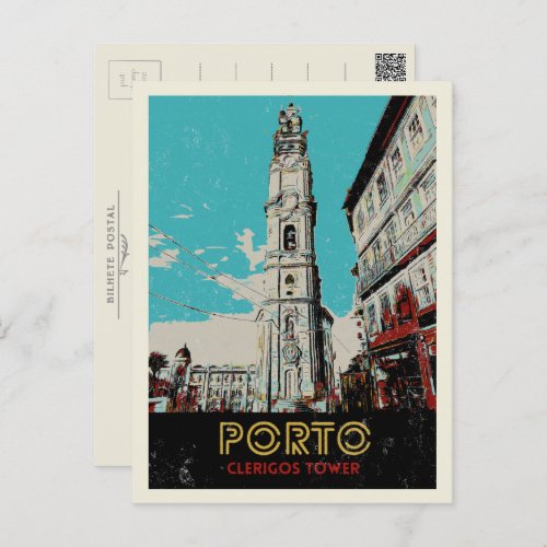 Porto Clerigos tower illustration Portugal Postcard
