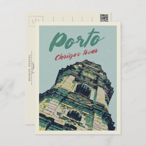 Porto Clerigos tower illustration Portugal Postcard