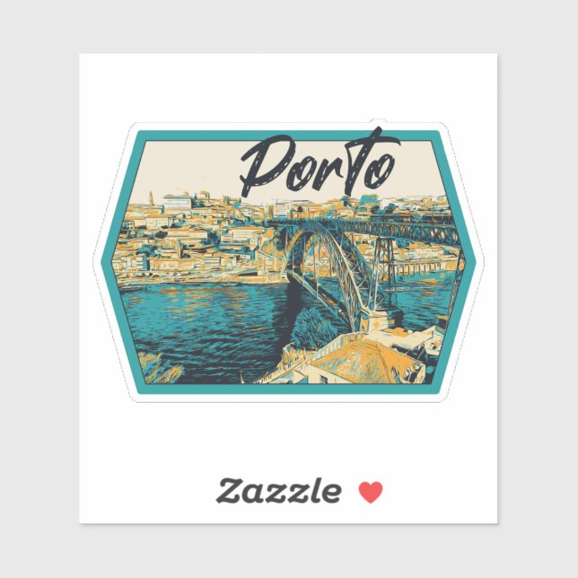 Porto Douro river view illustration Portugal Sticker (Sheet)