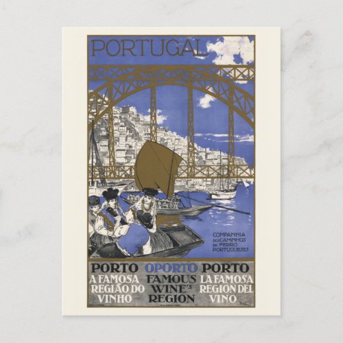 Porto Famous Wine Region Portugal Vintage Poster Postcard