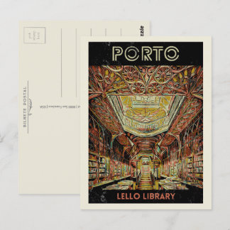 Porto Lello library illustration Portugal Postcard