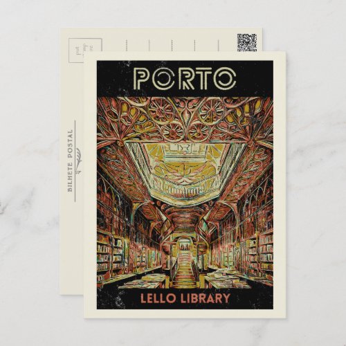 Porto Lello library illustration Portugal Postcard