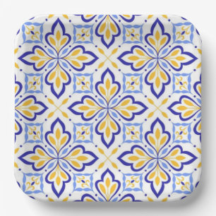 Porto Lumina Radiant Indigo Amber Floral Paper Plates