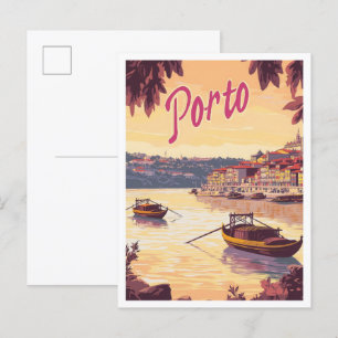Porto Portugal Art Vintage Travel Illustration Postcard