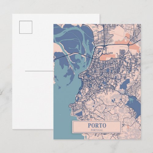 Porto Portugal Breezy City Map Travel Postcard