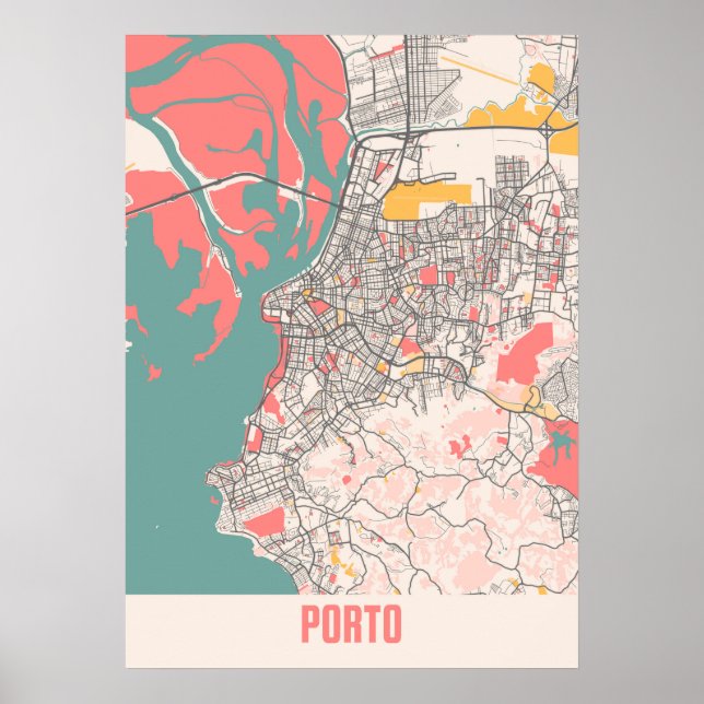Porto - Portugal Chalk City Map Poster (Front)