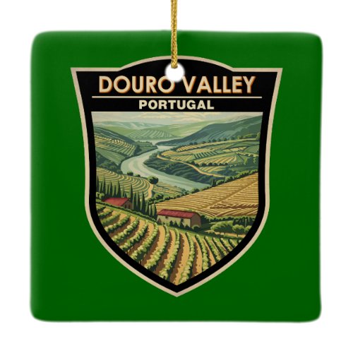 Porto Portugal Douro Valley Travel Art Emblem Ceramic Ornament
