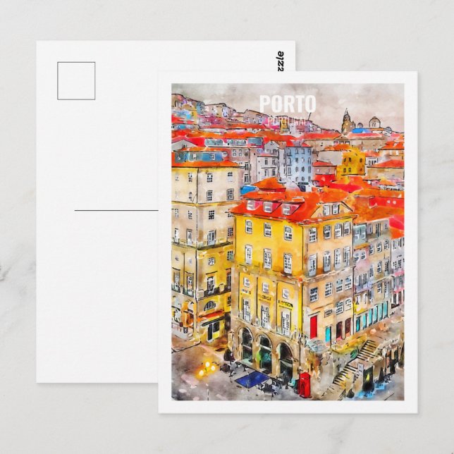 Porto Portugal Famous Travel Watercolor Sketch Postcard (Front/Back)