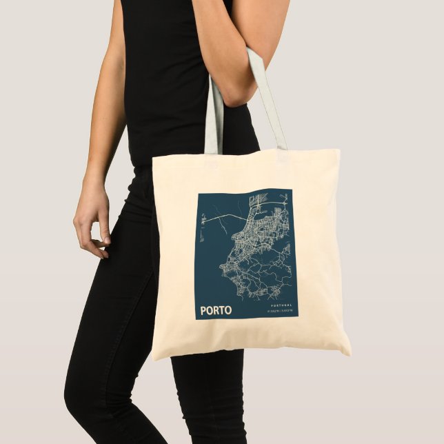 Porto Portugal Minimalist City Map Line Art Blue Tote Bag (Front (Product))