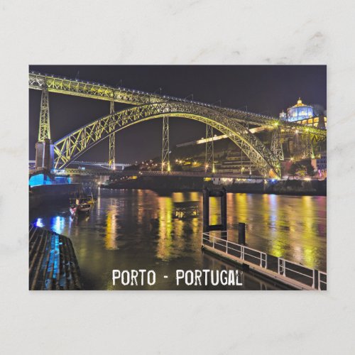 Porto _ Portugal Night Scene Near Douro River Postcard